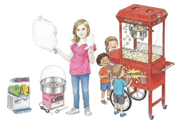 Půjčovna výrobníků popcornu, cukrové vaty, ledové tříšťě...